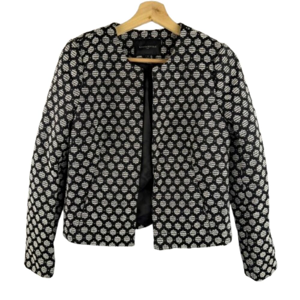 Banana Republic Black White Textured Open Front Jacket Blazer Size 4